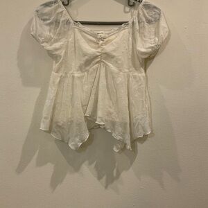 Free People Cream Peplum Puff-Sleeve Crop Top